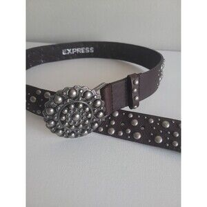 Express Chocolate Brown Studded Belt Sz S Grunge Steampunk Boho Western Rodeo
